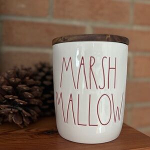 Like New Rae Dunn “MARSHMALLOW” Cellar White with Red Letter 5"